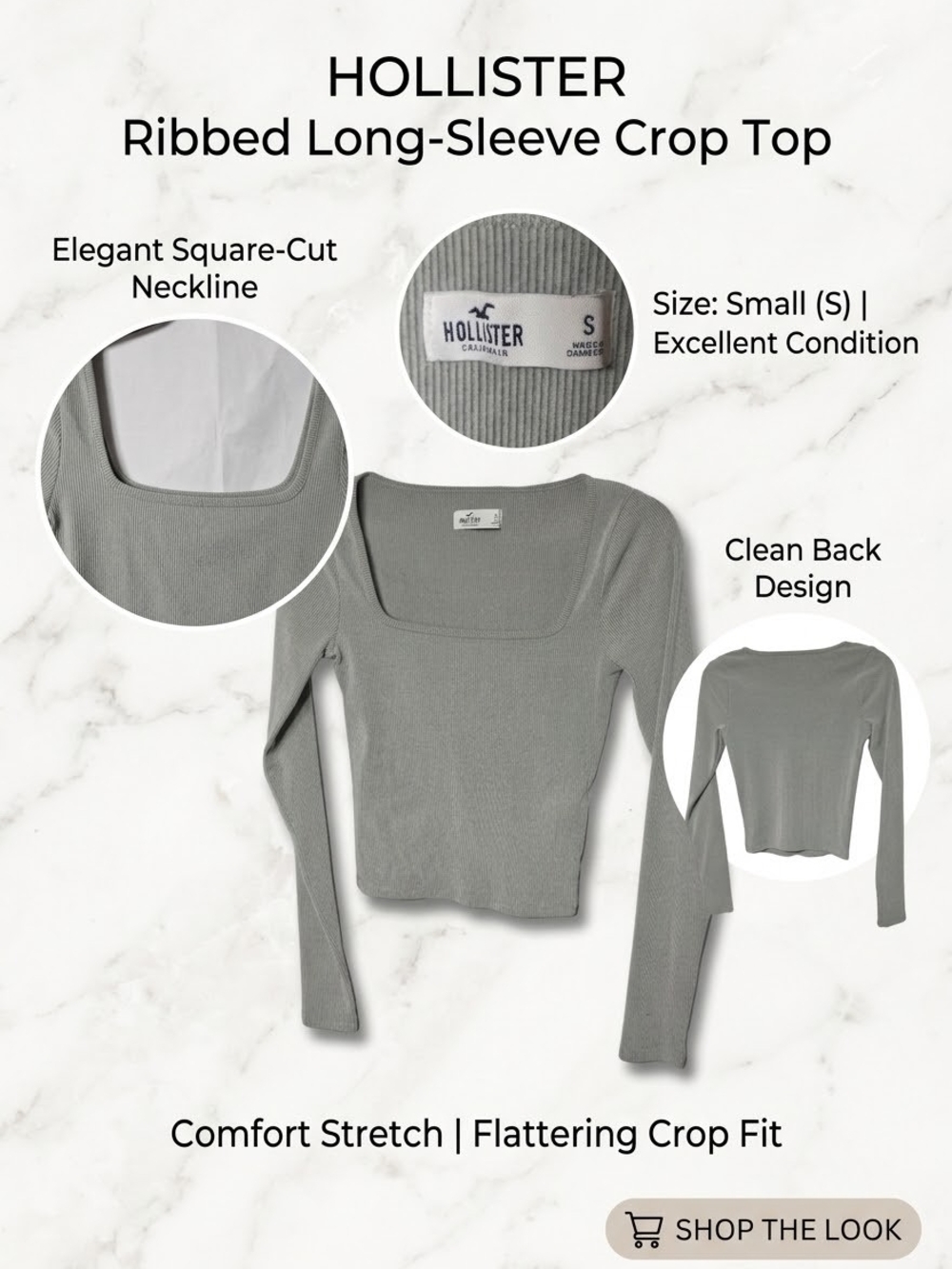 Hollister Ribbed Square-Neck Crop Top — Gray